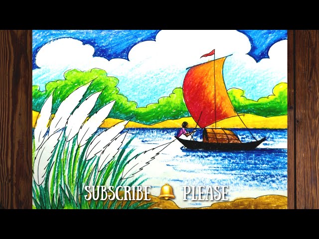 শরৎকালের দৃশ্য ড্রয়িং oil pastel/Autumn scenery drawing/village scenery drawing/scenery drawing