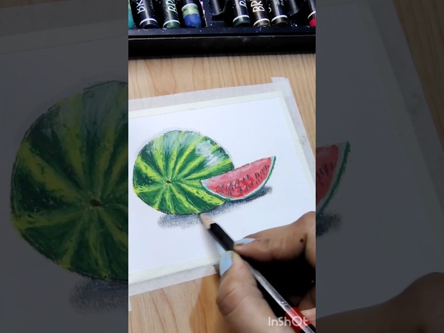 🍉✨watermelon is drawn with oil pastel colour very easy and simple #art#drawing #shorts