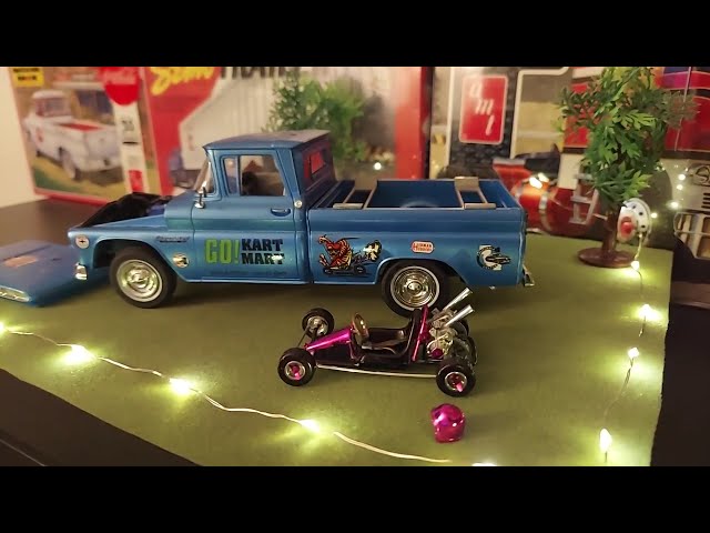 amt 1960 Chevy Fleetside 1/25 scale with go cart build, completed shots.