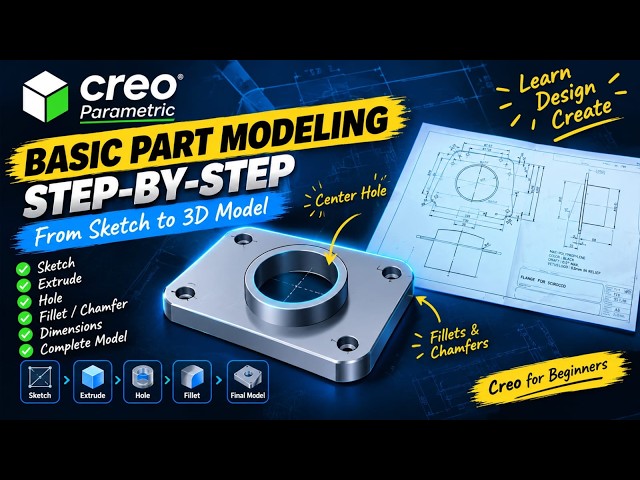 Creo Parametric Tutorial | Flange Part Modeling Step-by-Step | Sketch to 3D Model