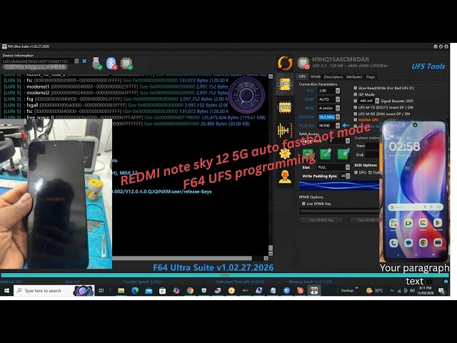 REDMI note sky 12 5G auto fastboot mode F64 UFS programming