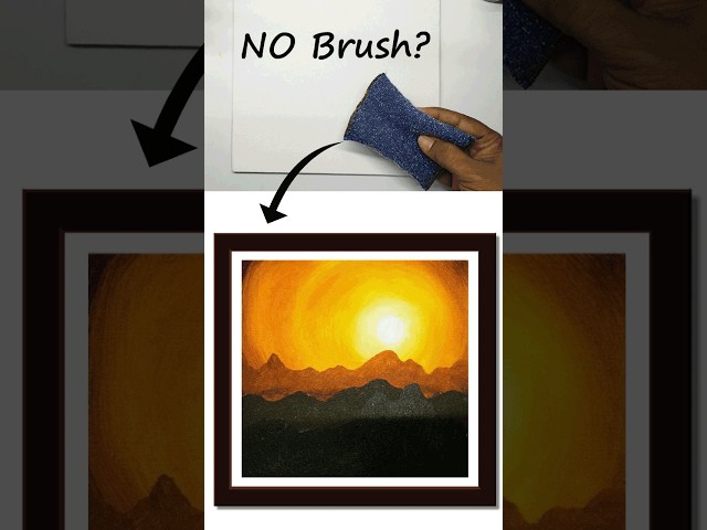Use a dish-washing sponge to paint a sunset landscape| Acrylic paintings #shorts