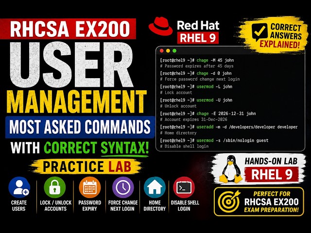 Red Hat Linux EX200 Tutorial Master RHCSA User Management | Password Policies & Account Management