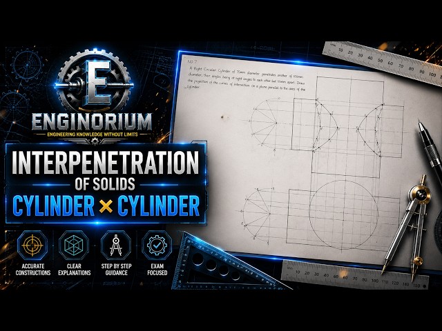 Interpenetration of Two Cylinders | Intersection of Solids | Engineering Drawing Tutorial