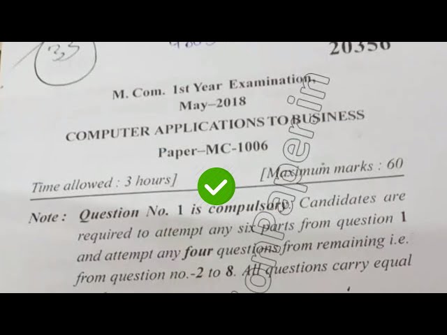 2018 MCom Dde 1st Year Computer Application to Business Question Paper
