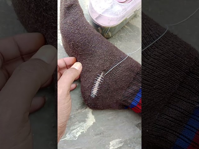 easy tutorial to fix a sock with a hole without a sewing machine #sewing