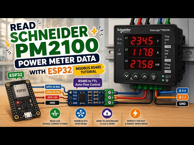 How to Read Schneider PM2100 Meter Data using ESP32 & RS485 (Modbus RTU)