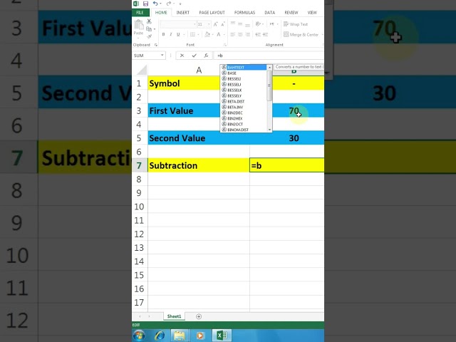 how to subtraction two values in Excel