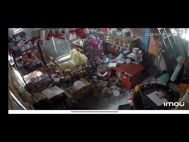 M7.9 Earthquake and M6.7 Aftershock shakes a Paint storage room in Mandalay, Myanmar
