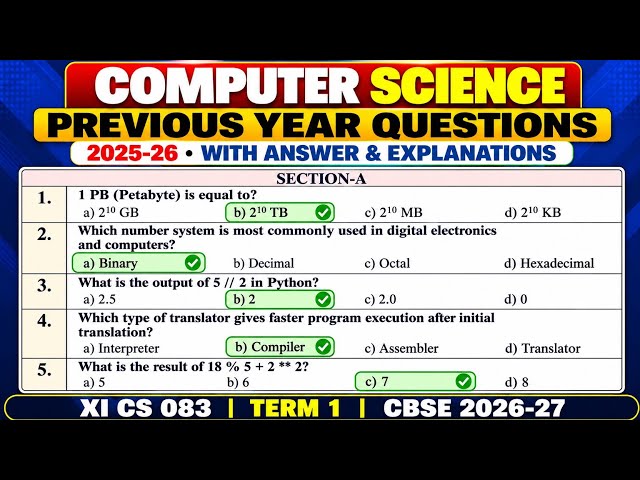 Previous Year Questions 2025-26 | Class XI Computer Science Term 1 | Answers & Explanations | CS 083