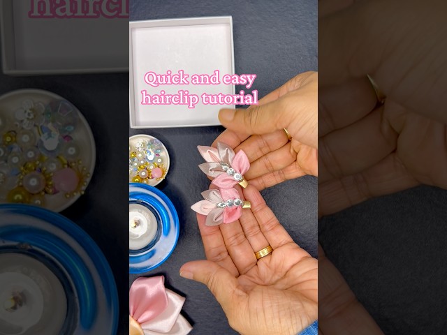 Ribbon flower hairclip tutorial. #diy #handmade #ribbon #craft #youtubeshorts