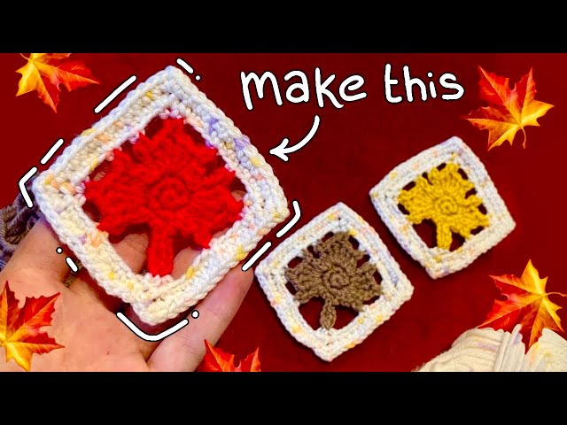 Autumn Leaf🍁crochet granny square tutorial! (beginner friendly)