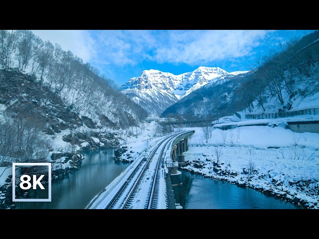 White Winter Ride in Nagano / 8K 60fps HDR / Calm Piano + Natural Ambience