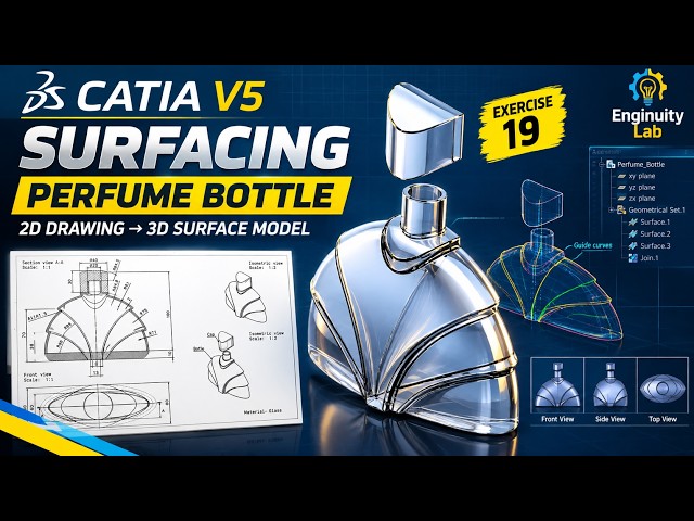 How to create perfume bottle in CATIA V5 Surfacing | CATIA V5 Surfacing Exercise 19
