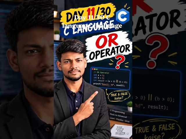 Day 11/30 C language challenge ✅ Logical OR operator ❓🤔#clanguage #cprogramming #vuralshort