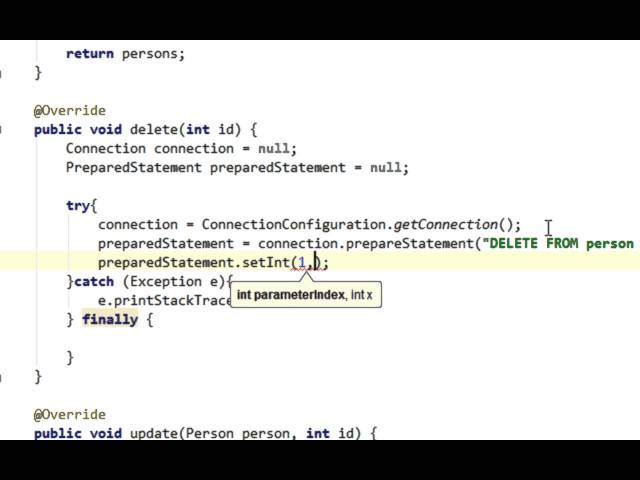 Java and JDBC tutorial #6: Delete record