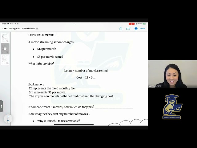 Algebraic Modelling | MTH1W Grade 9 Math (Ontario Curriculum)