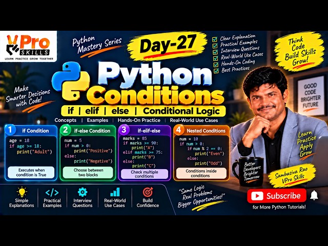 Day-27 | Python Conditions Explained | if, elif, else & Logical Operators