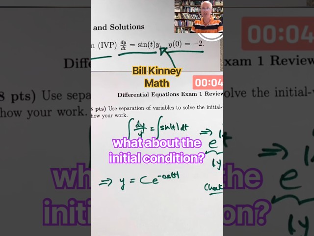 Solve INITIAL VALUE PROBLEM y’=y*sin(t), y(0)=-2 (Finding C) 🎯