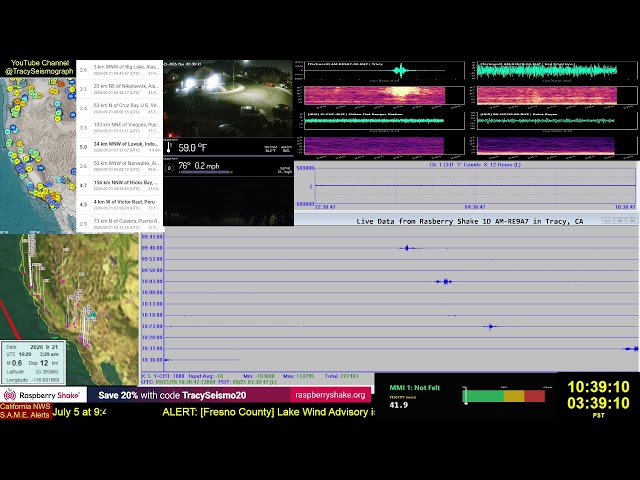 Live Real-Time California Seismograph and earthquake information from Tracy, CA