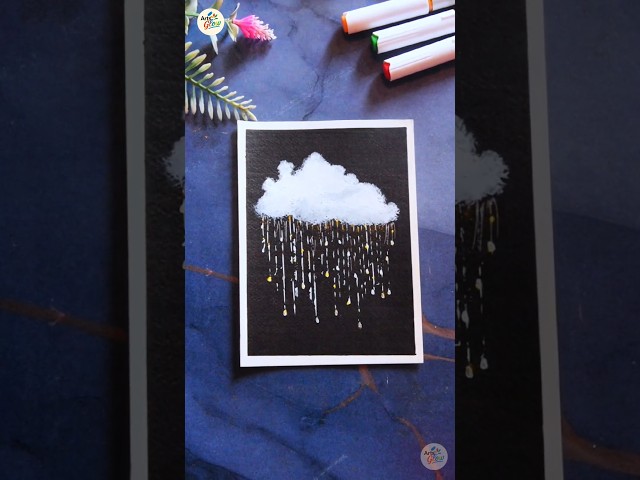 Easy Rain Cloud Painting on Black Paper ☁️🌧️ | Acrylic Painting Tutorial for Beginners#shorts