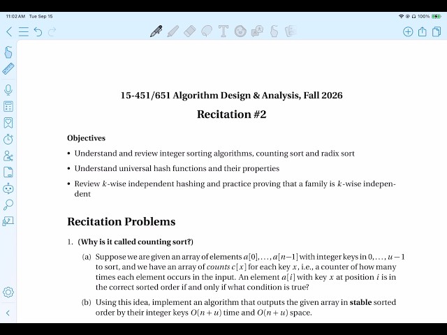 15-451: Algorithm Design and Analysis - Recitation 2