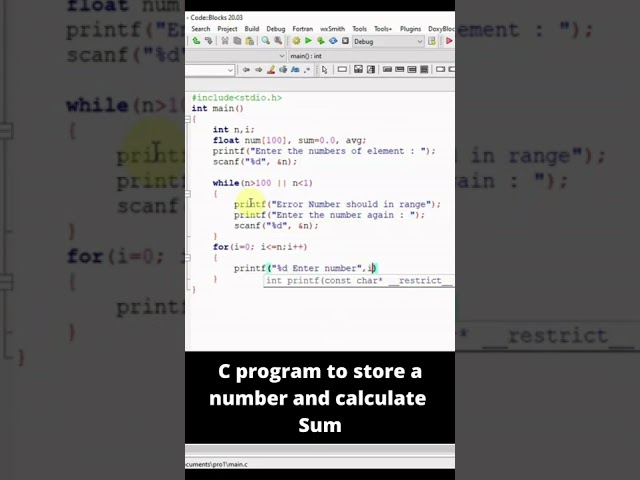 C Program To Store Number And Display Sum #shorts #youtubeshorts