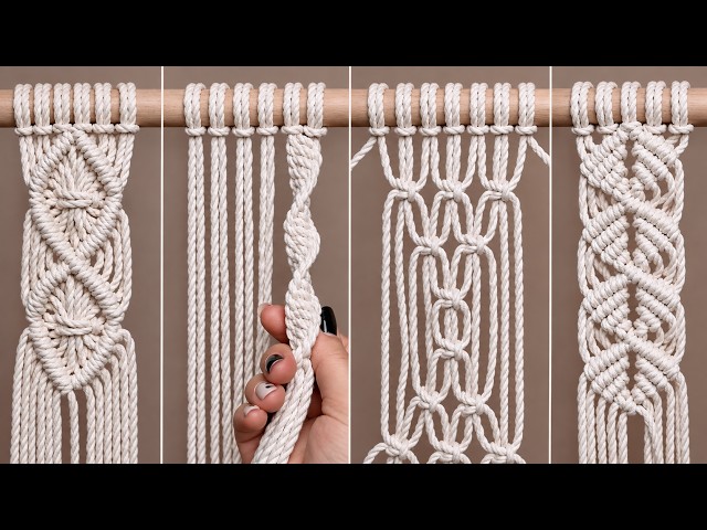 4 Easy Macramé Patterns for Beginners | Diamond, Spiral, Square & Double Half Hitch Knot Tutorial