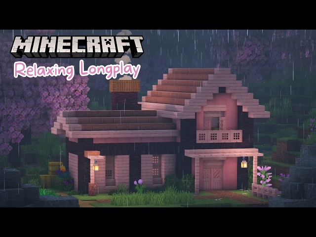 Minecraft Relaxing Longplay - Cozy Rainfall, Building a Cherry Cabin (No Commentary) [1.21.1]