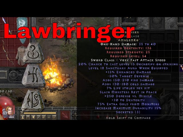 Diablo II Resurrected Rune Words - Lawbringer (Amn Lem Ko)