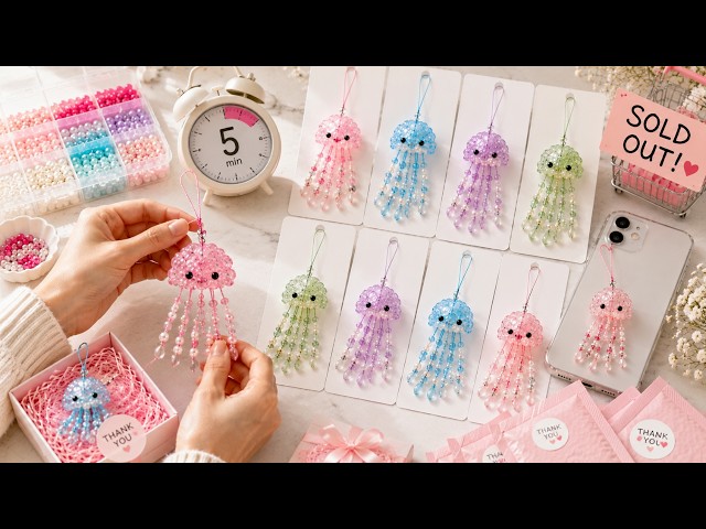 I Made This Beaded Jellyfish phone Charm in Just 5 Minutes… and Sold Them All! 🪼✨ | DIY Make & Sell