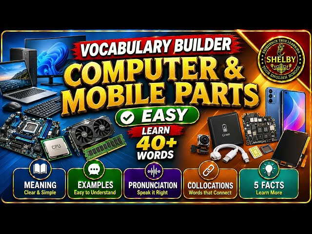 Vocabulary Builder | 30 Computer & Mobile Parts in English | Name Every Device Part | SHELBY Academy