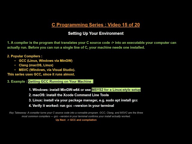 C Compiler (GCC) | Set Up C Programming on Windows, Mac & Linux | C Programming Series #15
