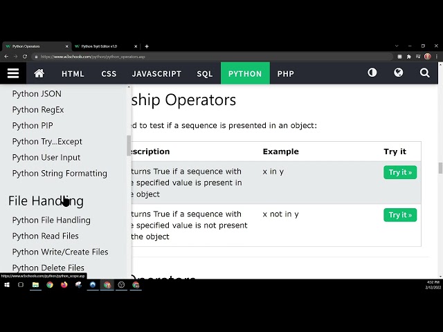 W3schools Python - Membership Operators - Code along