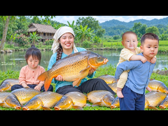Rigging Traps in the Wild Stream! | Bumper Giant Carp Market Sales & Kids Snacking | Village Life