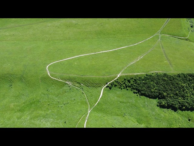 Flying over mountain "Bolshoe sedlo". Kislovodsk. Russia. Aerial view on mountains, 4k. 
