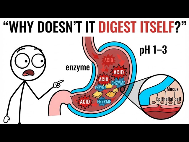 Why Doesn’t Your Stomach Digest Itself? 🤯 | The Science Explained #stomachacid#humanbiology#biology