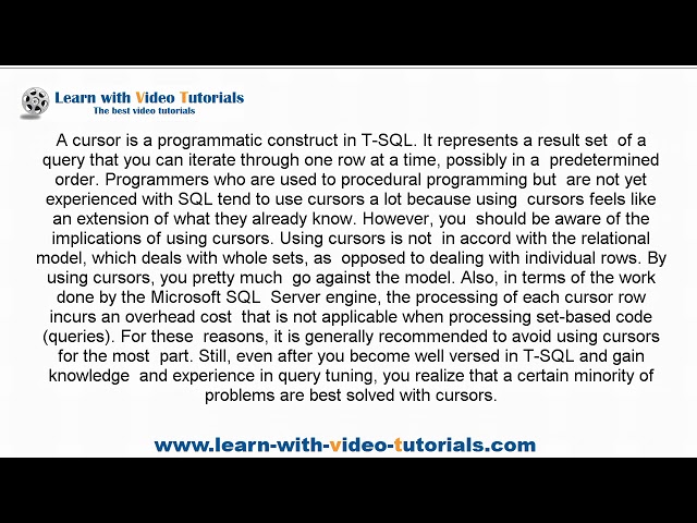 T-SQL tutorial: Cursors, Full SQL Server Transact-SQL Introduction (Lesson 6)