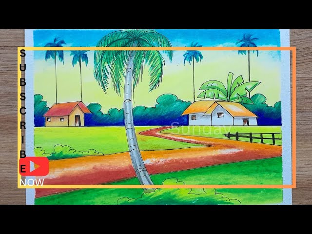 landscape drawing scenery drawing/village scenery drawing গ্রামের দৃশ্য সিনারি ড্রয়িং