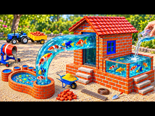 DIY Construction Science Project - Building a Strong Fish House and Water Well with Brick and Cement