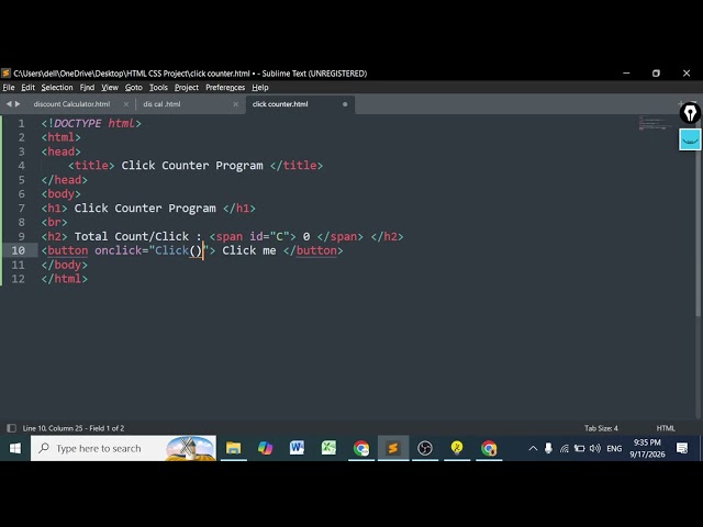 Click Counter Program Using HTML CCC & JavaScript By Nitin Sir #nitin_sir #sdi