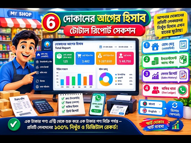 Shop Total Report & Sales History | Stock, Sales, Due & Investment Report | Smart Shop Management