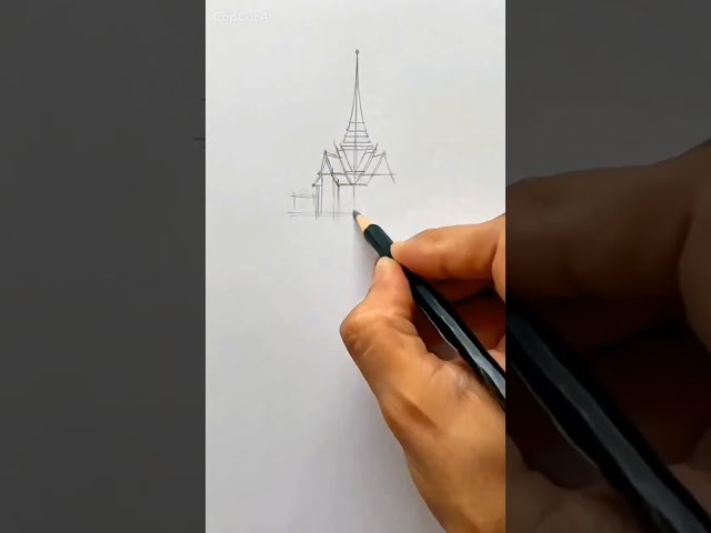 Hand Drawing a Thai Temple in the Mountains