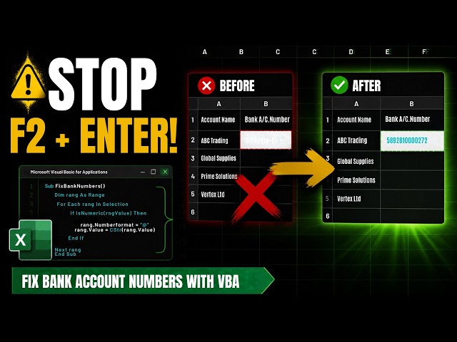 Stop F2 + Enter! | Fix Bank Excel Apostrophe, Leading Zeros & Scientific Notation with VBA