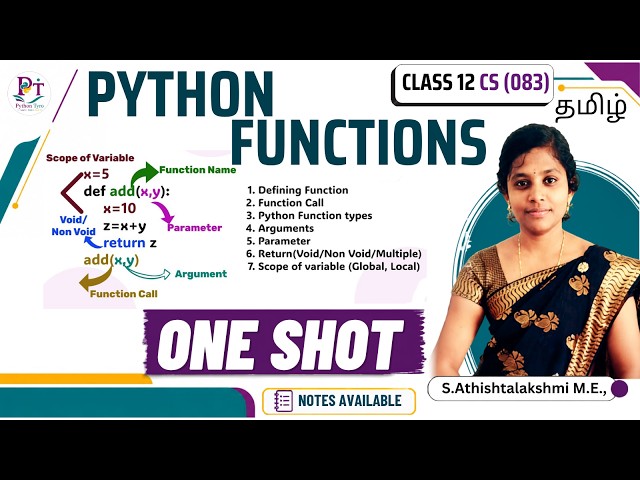 Working With Functions In Python In Tamil Class 12 | One Shot | Computer Science | CBSE