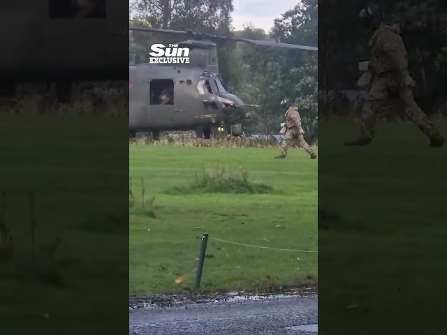 Moment RAF chopper lands on £2k-a-night hotel lawn as crew nip in to collect a CAKE