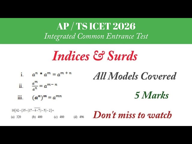 Indices & Surds || AP/TS ICET 2026 || 5 Marks || Arithmetic Ability || All Models || Must Watch