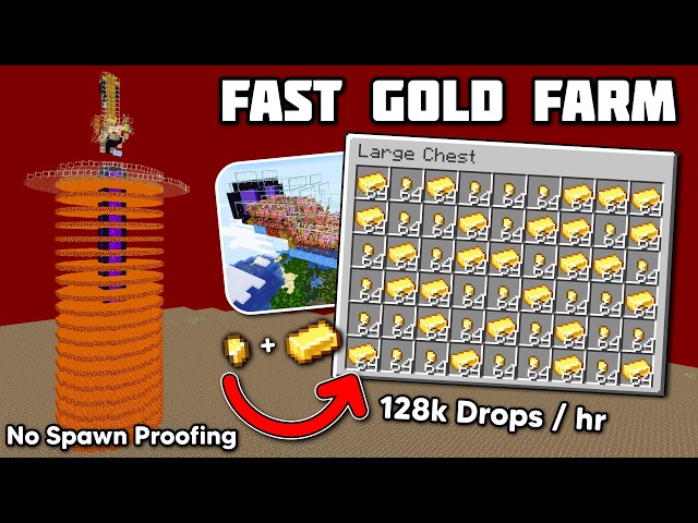 Minecraft Gold Farm - 1 Hit, Fast 128k/Hr | (Spear Safe, No Spawn Proofing)
