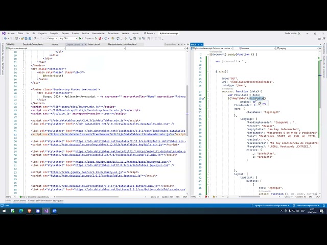 Uso de DataTable Jquery y Ajax ASP NET MVC