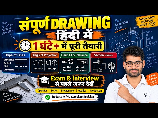 Complete Engineering Drawing in one shot Practical Drawings के साथ | Exam + Interview + CNC Industry